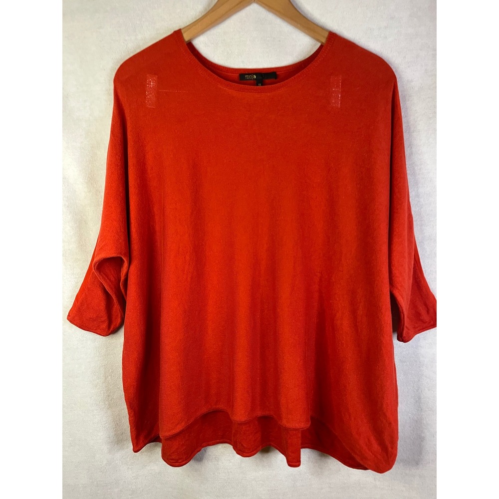 Maje Sweater Cashmere Silk Blend Coral Scoop Neck 3/4 Sleeve Sz L